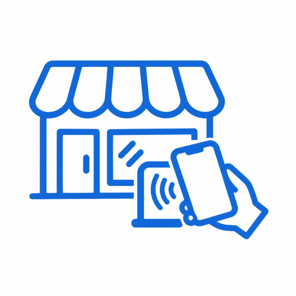 店舗でスマートフォン決済をするイメージ